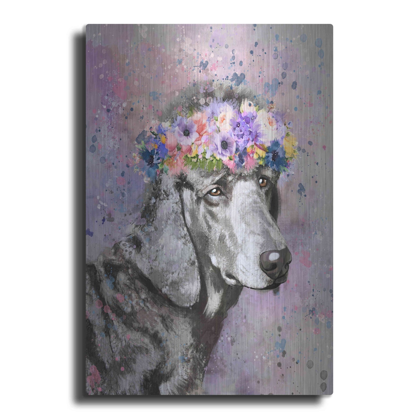 Luxe Metal Art 'Flower Crown Poodle 2' by Furbaby Affiliates, Metal Wall Art