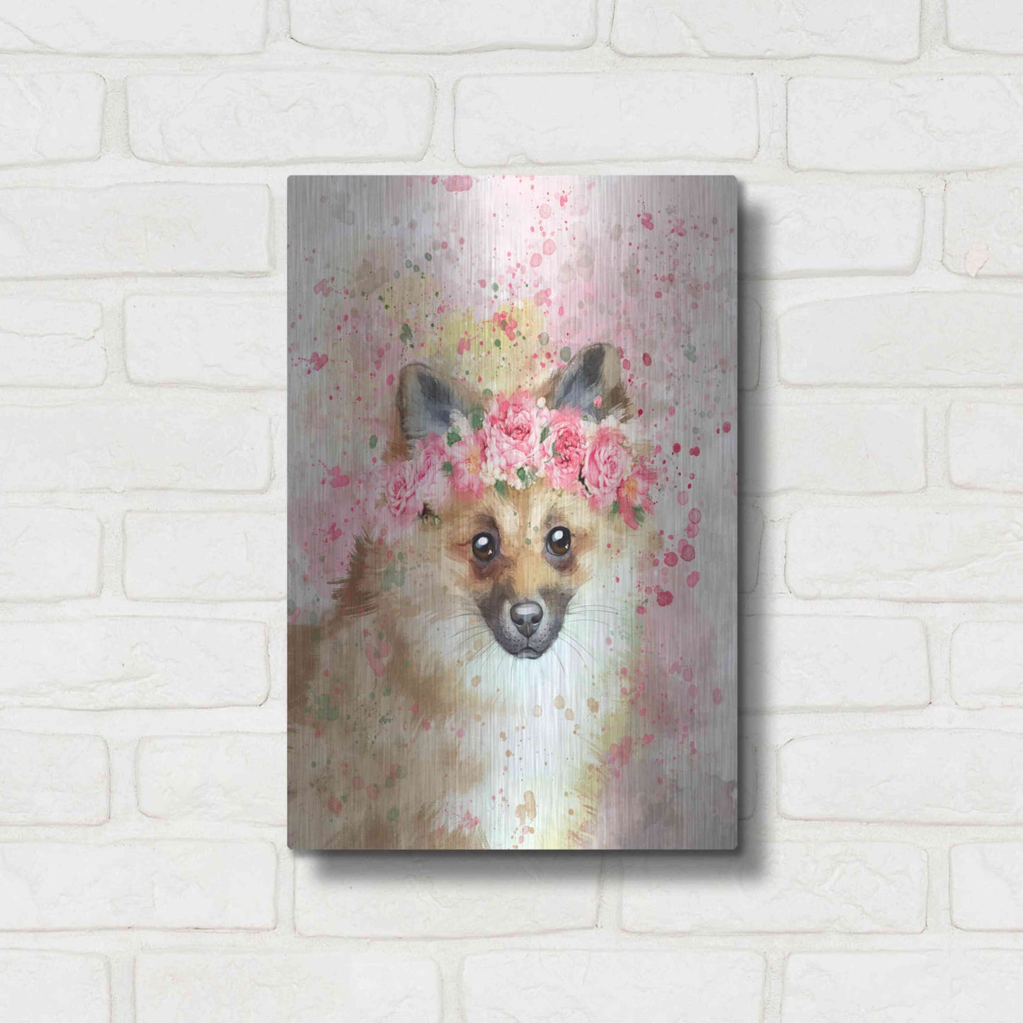 Luxe Metal Art 'Flower Crown Pomeranian' by Furbaby Affiliates, Metal Wall Art,12x16