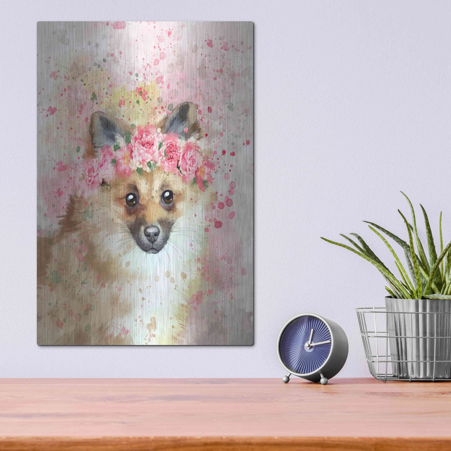 Luxe Metal Art 'Flower Crown Pomeranian' by Furbaby Affiliates, Metal Wall Art,12x16
