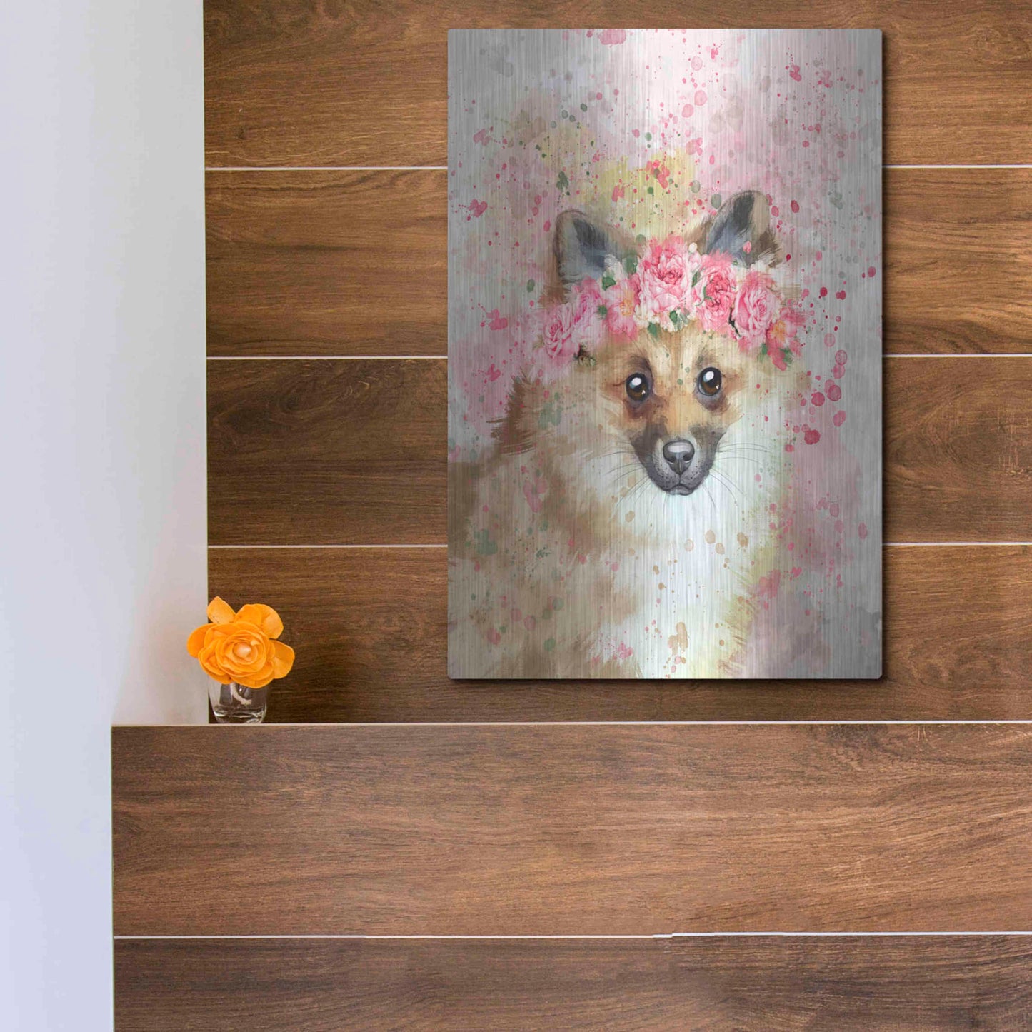 Luxe Metal Art 'Flower Crown Pomeranian' by Furbaby Affiliates, Metal Wall Art,12x16