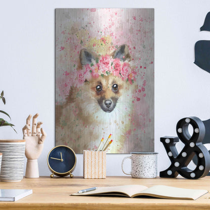 Luxe Metal Art 'Flower Crown Pomeranian' by Furbaby Affiliates, Metal Wall Art,12x16