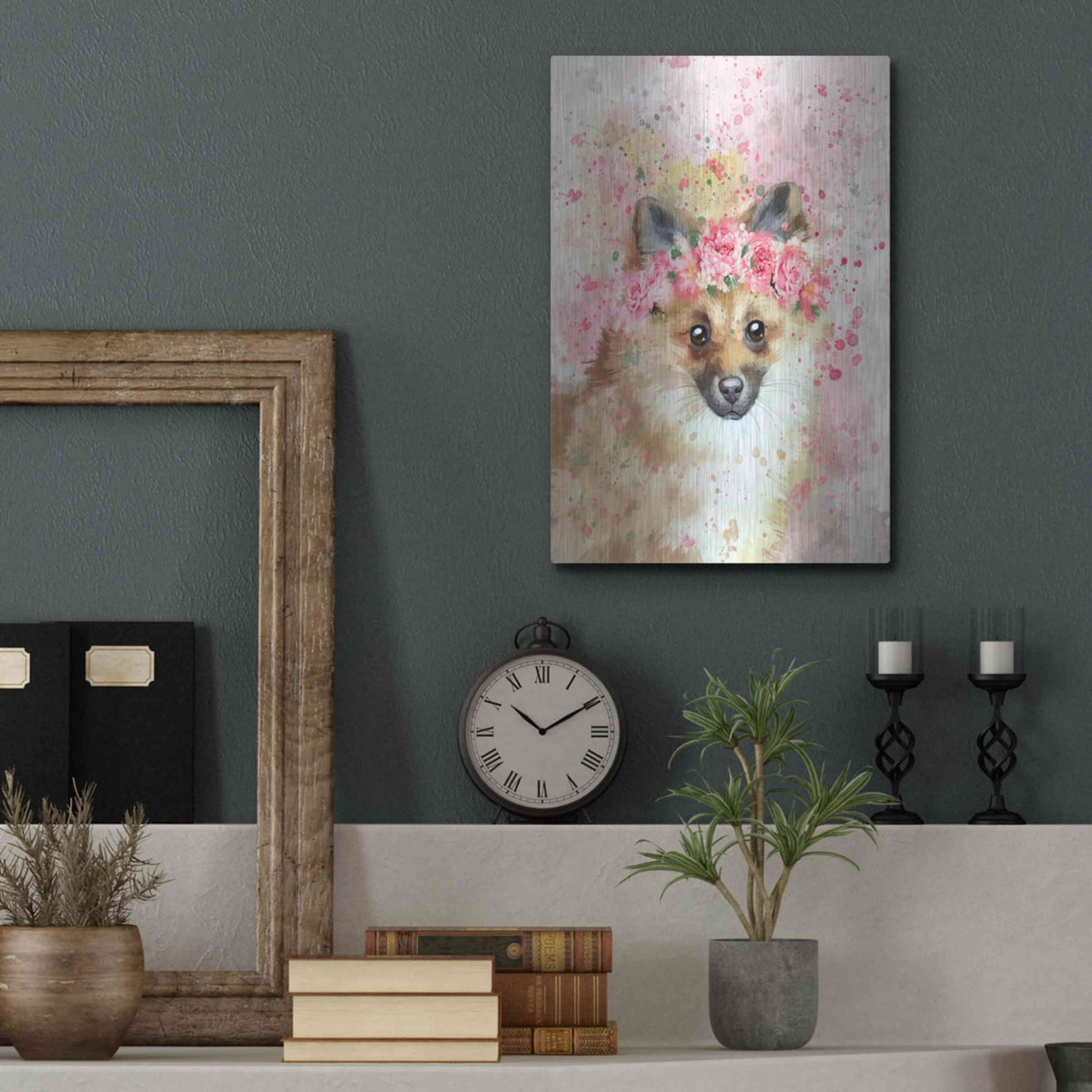 Luxe Metal Art 'Flower Crown Pomeranian' by Furbaby Affiliates, Metal Wall Art,12x16