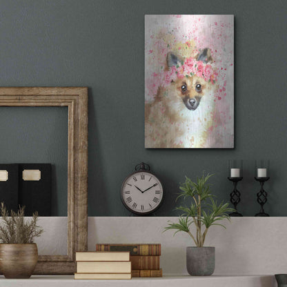 Luxe Metal Art 'Flower Crown Pomeranian' by Furbaby Affiliates, Metal Wall Art,12x16