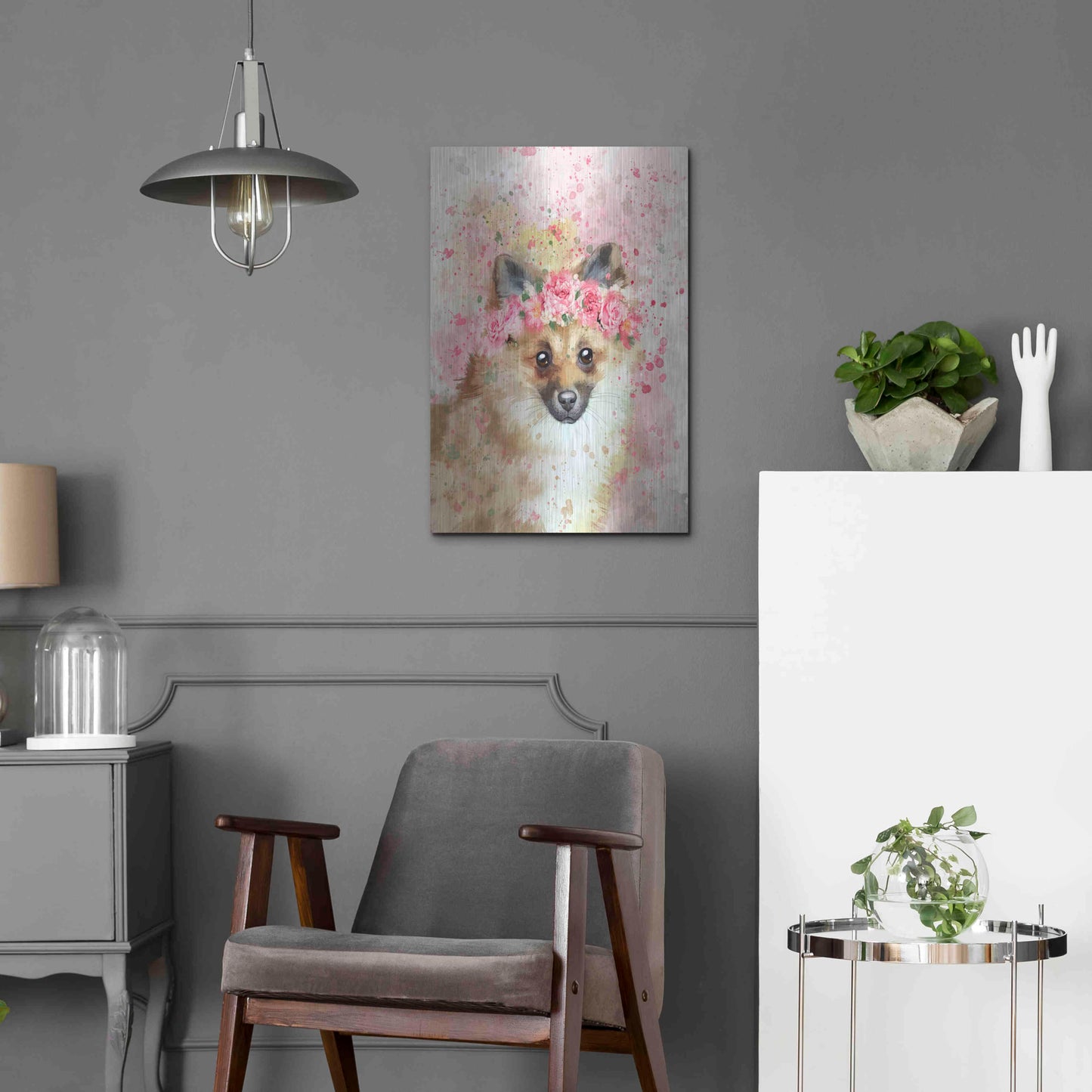 Luxe Metal Art 'Flower Crown Pomeranian' by Furbaby Affiliates, Metal Wall Art,16x24