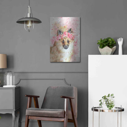 Luxe Metal Art 'Flower Crown Pomeranian' by Furbaby Affiliates, Metal Wall Art,16x24