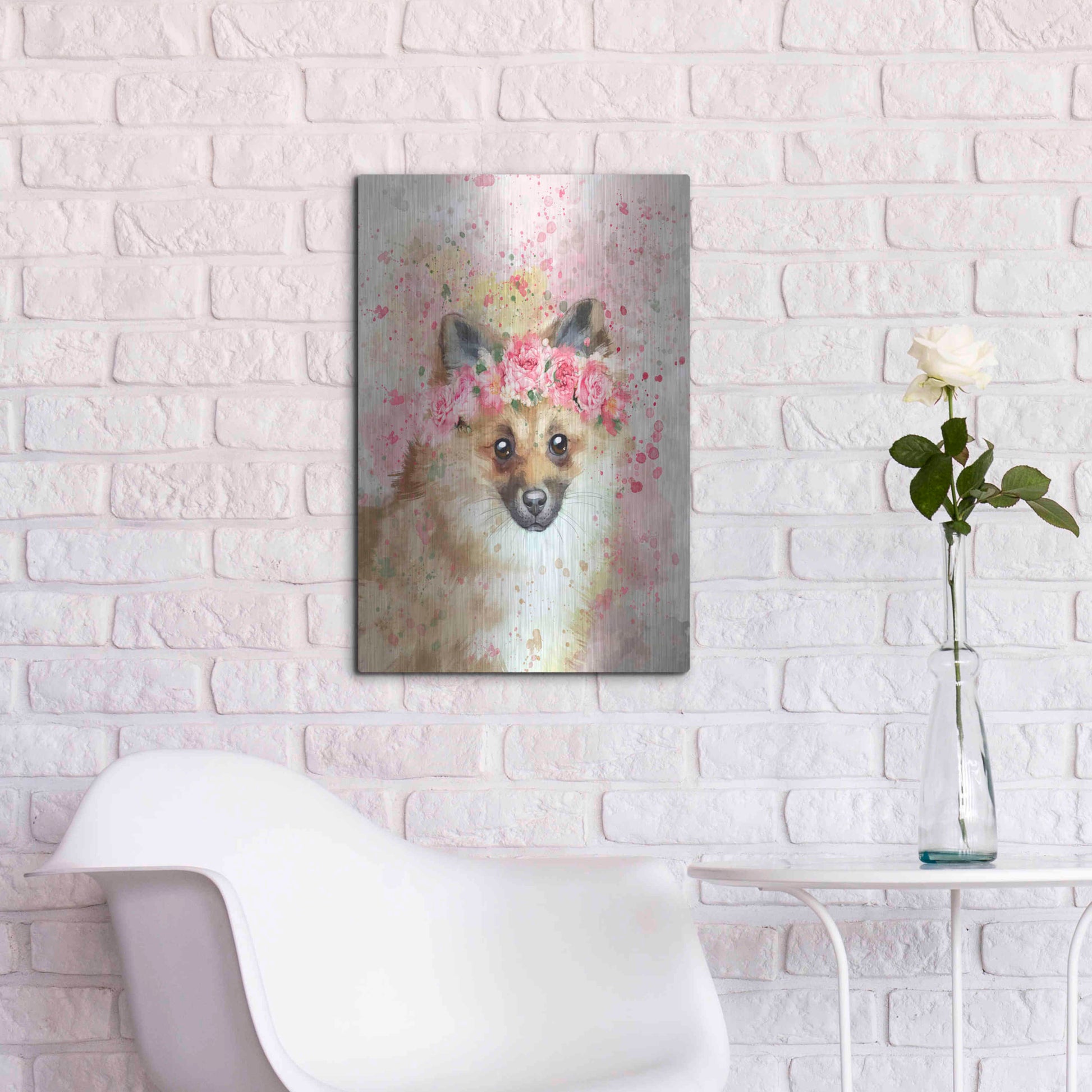 Luxe Metal Art 'Flower Crown Pomeranian' by Furbaby Affiliates, Metal Wall Art,16x24