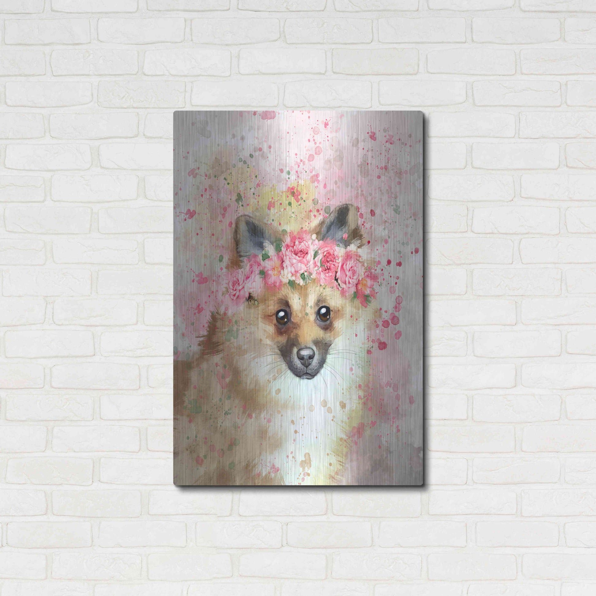 Luxe Metal Art 'Flower Crown Pomeranian' by Furbaby Affiliates, Metal Wall Art,24x36