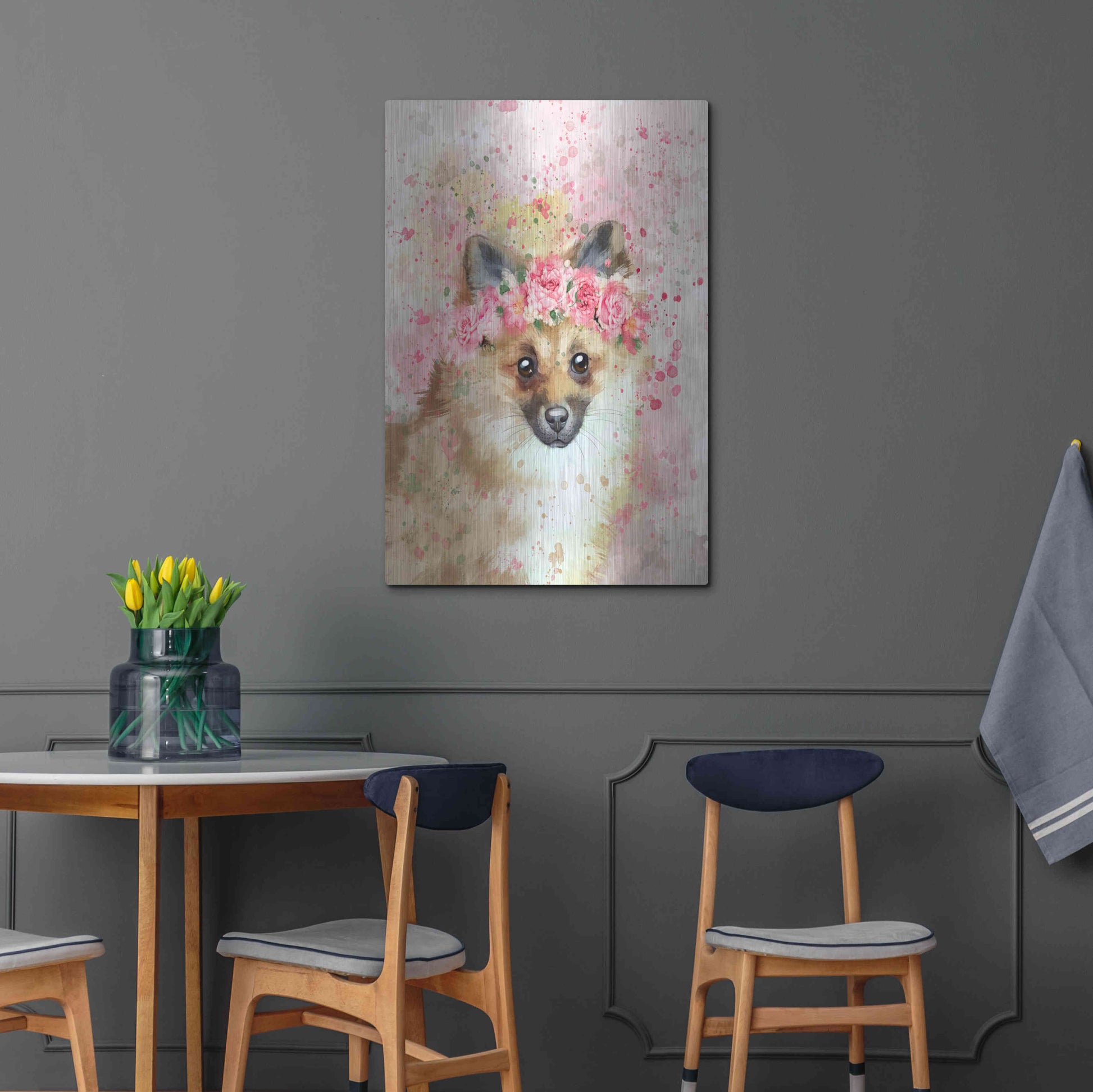 Luxe Metal Art 'Flower Crown Pomeranian' by Furbaby Affiliates, Metal Wall Art,24x36