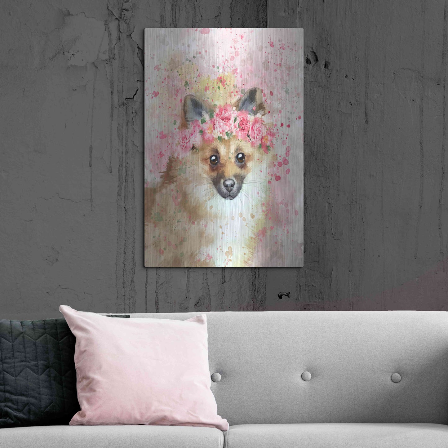 Luxe Metal Art 'Flower Crown Pomeranian' by Furbaby Affiliates, Metal Wall Art,24x36