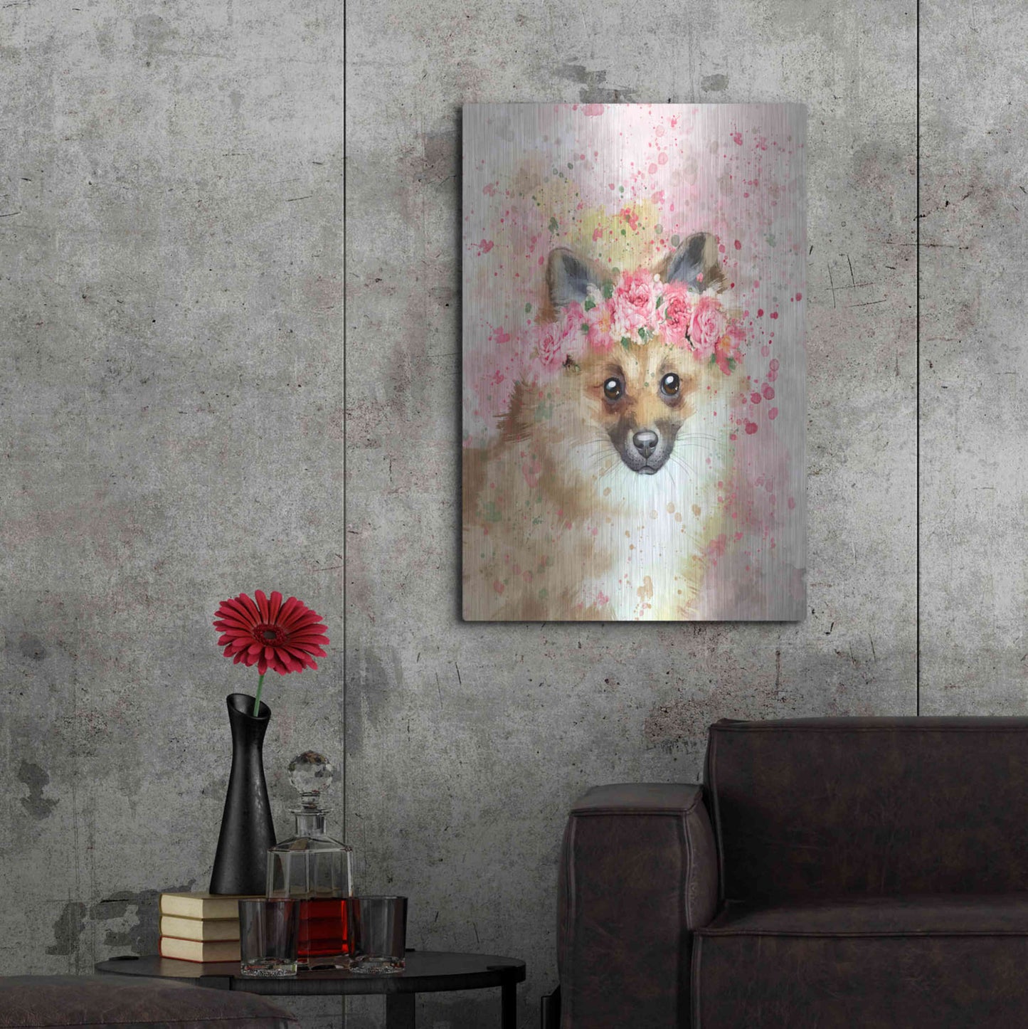 Luxe Metal Art 'Flower Crown Pomeranian' by Furbaby Affiliates, Metal Wall Art,24x36