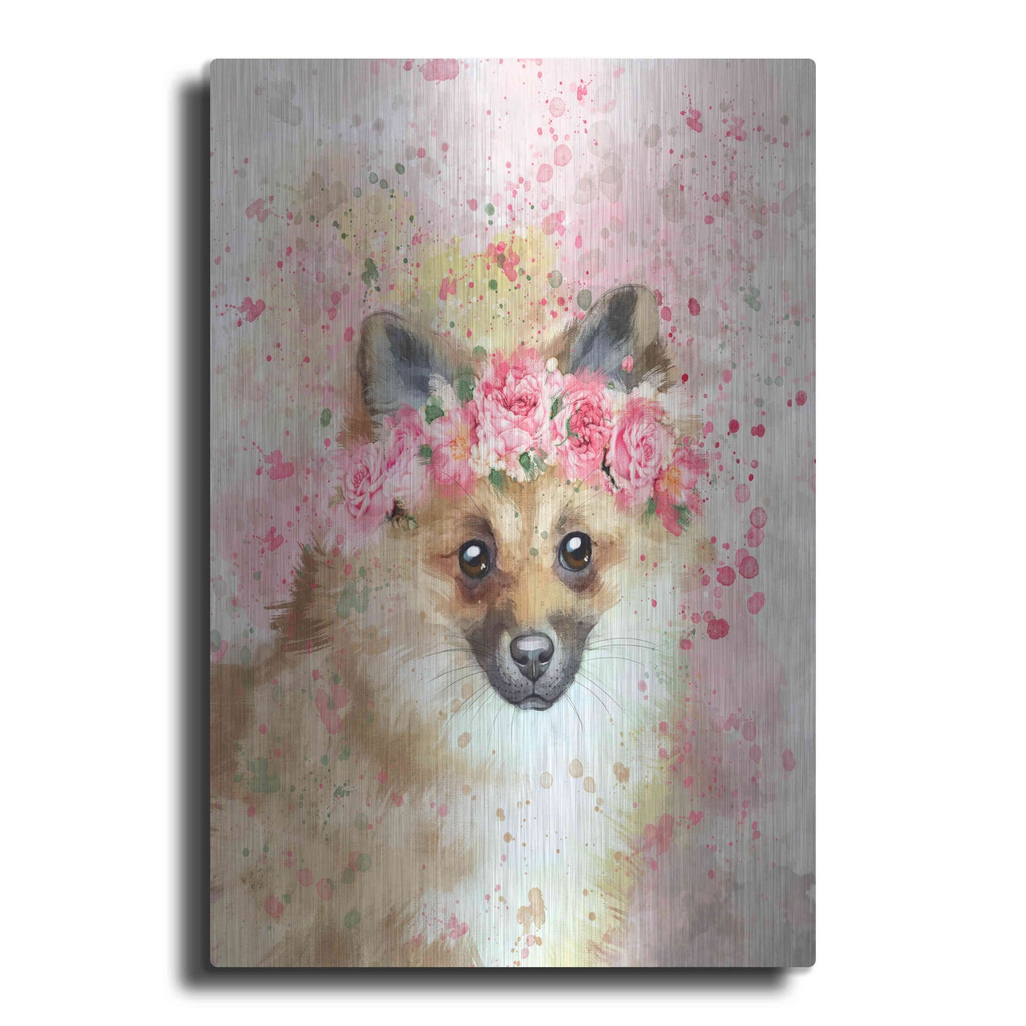 Luxe Metal Art 'Flower Crown Pomeranian' by Furbaby Affiliates, Metal Wall Art