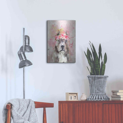 Luxe Metal Art 'Flower Crown Pit Bull' by Furbaby Affiliates, Metal Wall Art,16x24