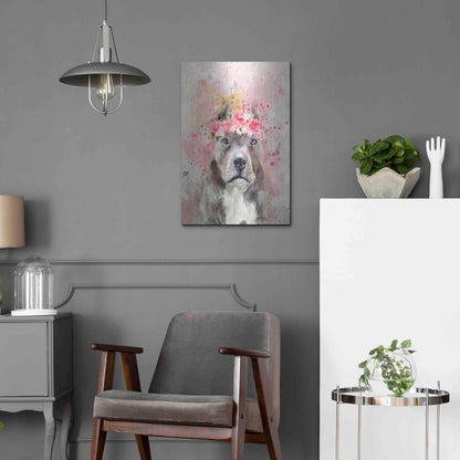 Luxe Metal Art 'Flower Crown Pit Bull' by Furbaby Affiliates, Metal Wall Art,16x24