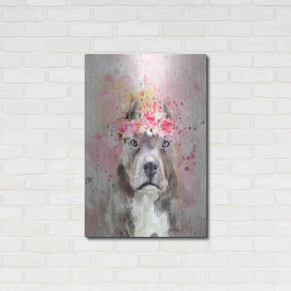 Luxe Metal Art 'Flower Crown Pit Bull' by Furbaby Affiliates, Metal Wall Art,24x36