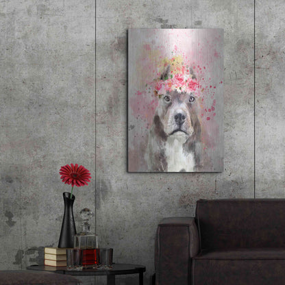 Luxe Metal Art 'Flower Crown Pit Bull' by Furbaby Affiliates, Metal Wall Art,24x36