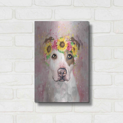 Luxe Metal Art 'Flower Crown Pit Bull 7' by Furbaby Affiliates, Metal Wall Art,12x16