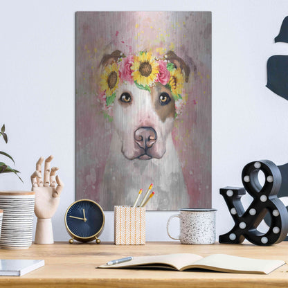 Luxe Metal Art 'Flower Crown Pit Bull 7' by Furbaby Affiliates, Metal Wall Art,12x16