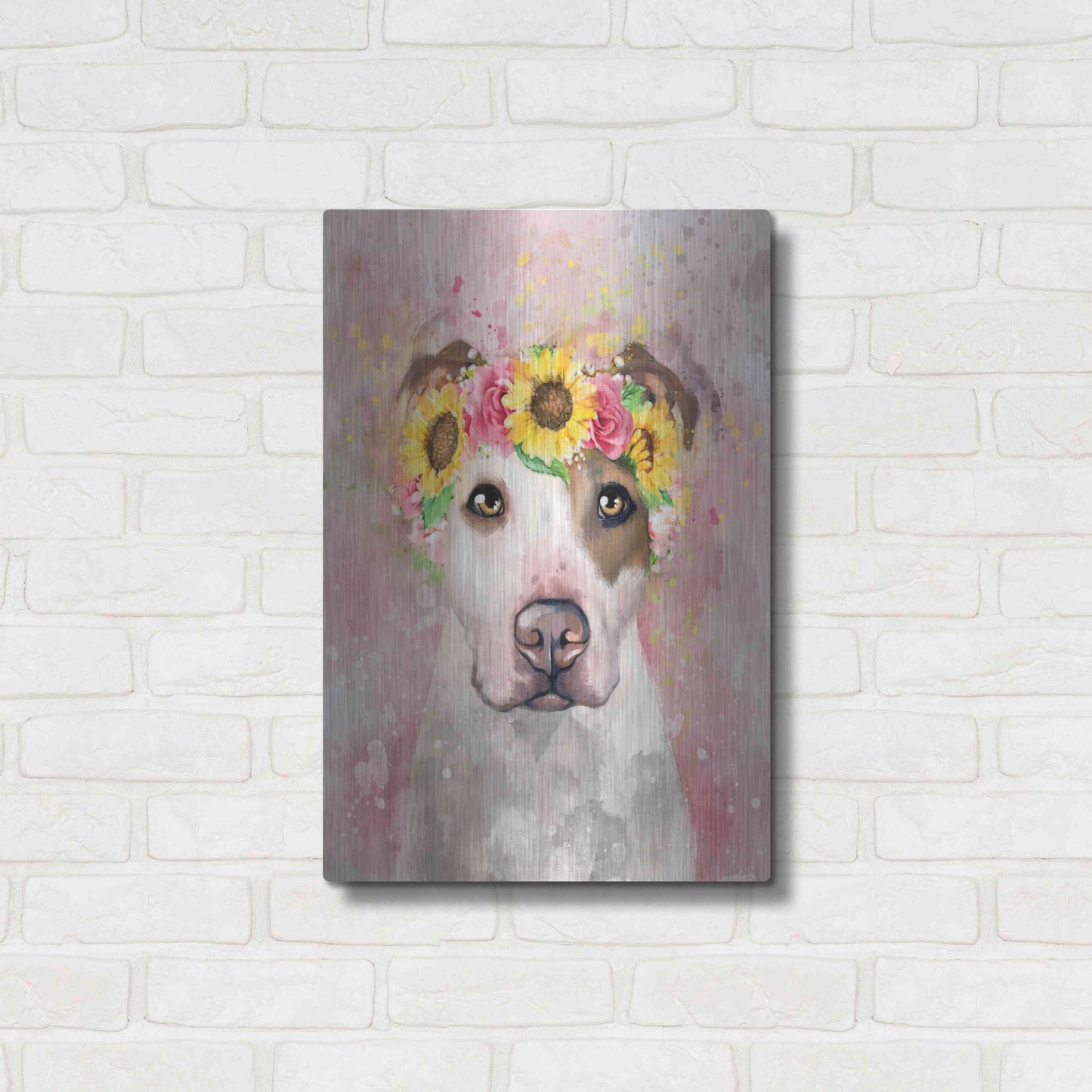 Luxe Metal Art 'Flower Crown Pit Bull 7' by Furbaby Affiliates, Metal Wall Art,16x24