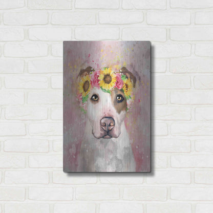 Luxe Metal Art 'Flower Crown Pit Bull 7' by Furbaby Affiliates, Metal Wall Art,16x24