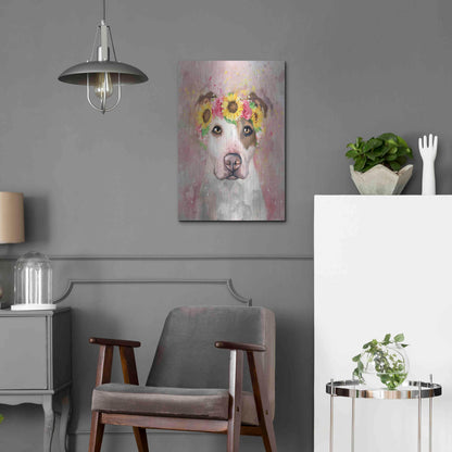 Luxe Metal Art 'Flower Crown Pit Bull 7' by Furbaby Affiliates, Metal Wall Art,16x24