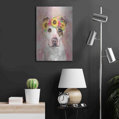 Luxe Metal Art 'Flower Crown Pit Bull 7' by Furbaby Affiliates, Metal Wall Art,16x24