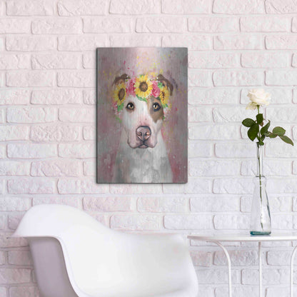 Luxe Metal Art 'Flower Crown Pit Bull 7' by Furbaby Affiliates, Metal Wall Art,16x24