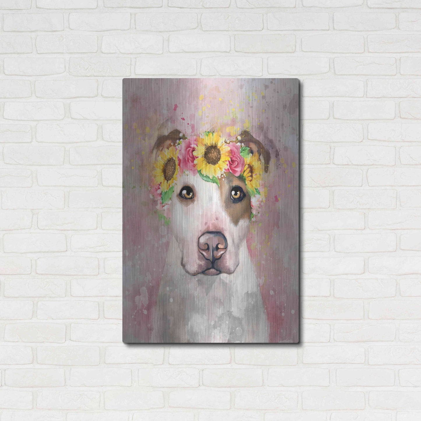 Luxe Metal Art 'Flower Crown Pit Bull 7' by Furbaby Affiliates, Metal Wall Art,24x36