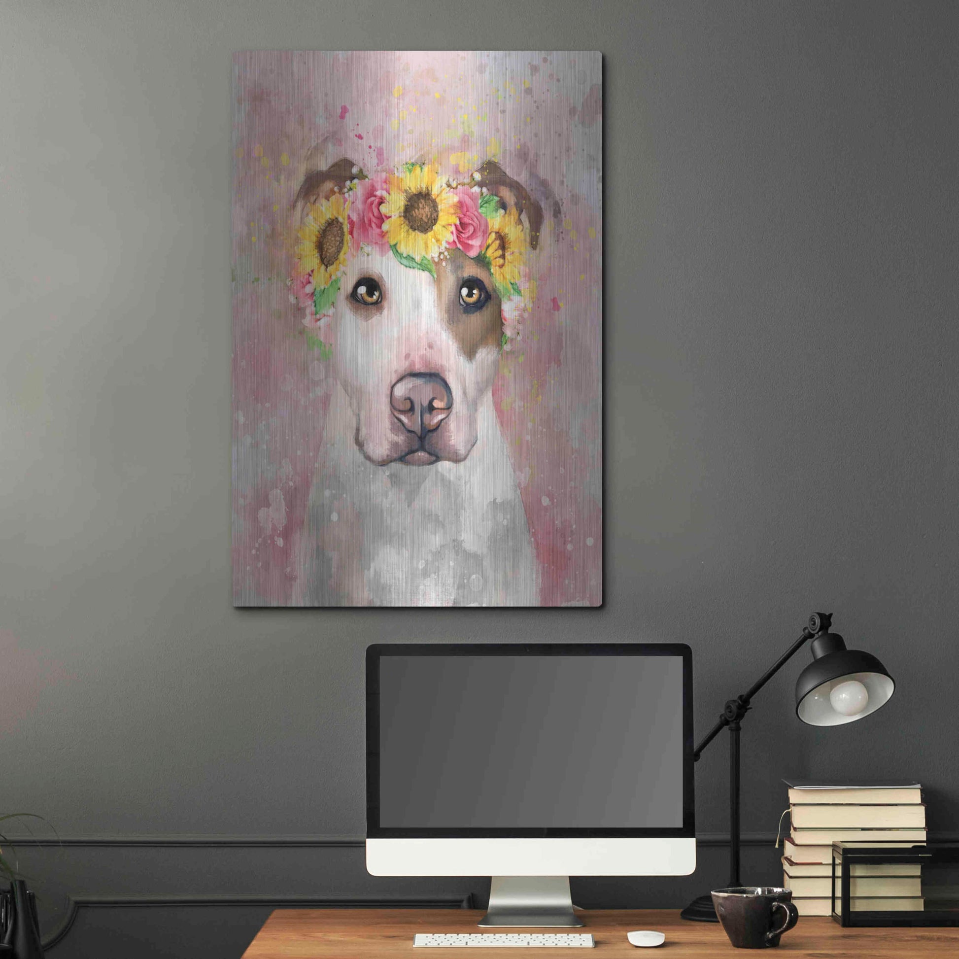 Luxe Metal Art 'Flower Crown Pit Bull 7' by Furbaby Affiliates, Metal Wall Art,24x36