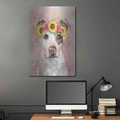 Luxe Metal Art 'Flower Crown Pit Bull 7' by Furbaby Affiliates, Metal Wall Art,24x36