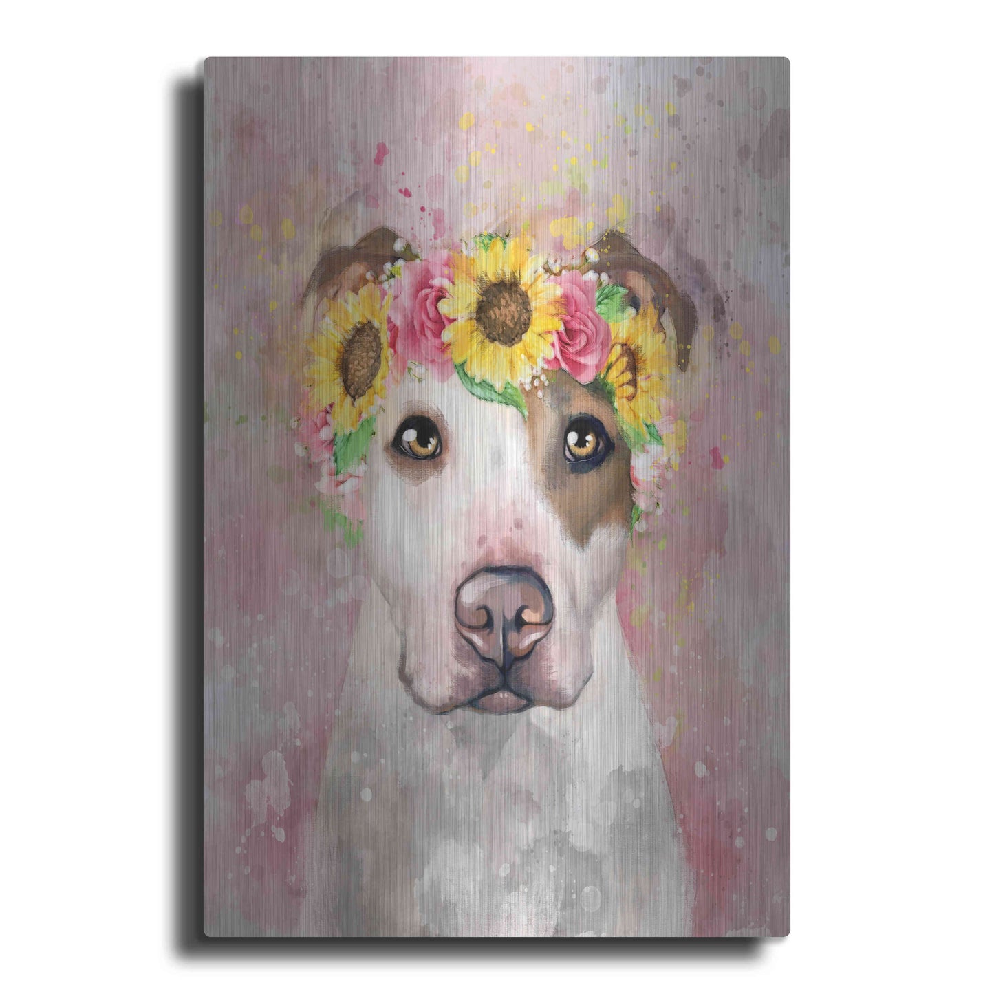 Luxe Metal Art 'Flower Crown Pit Bull 7' by Furbaby Affiliates, Metal Wall Art