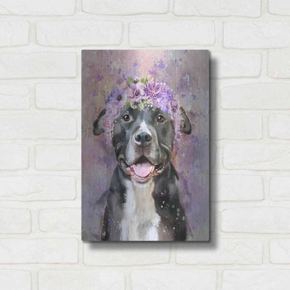 Luxe Metal Art 'Flower Crown Pit Bull 6' by Furbaby Affiliates, Metal Wall Art,12x16