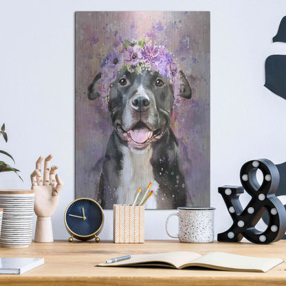 Luxe Metal Art 'Flower Crown Pit Bull 6' by Furbaby Affiliates, Metal Wall Art,12x16