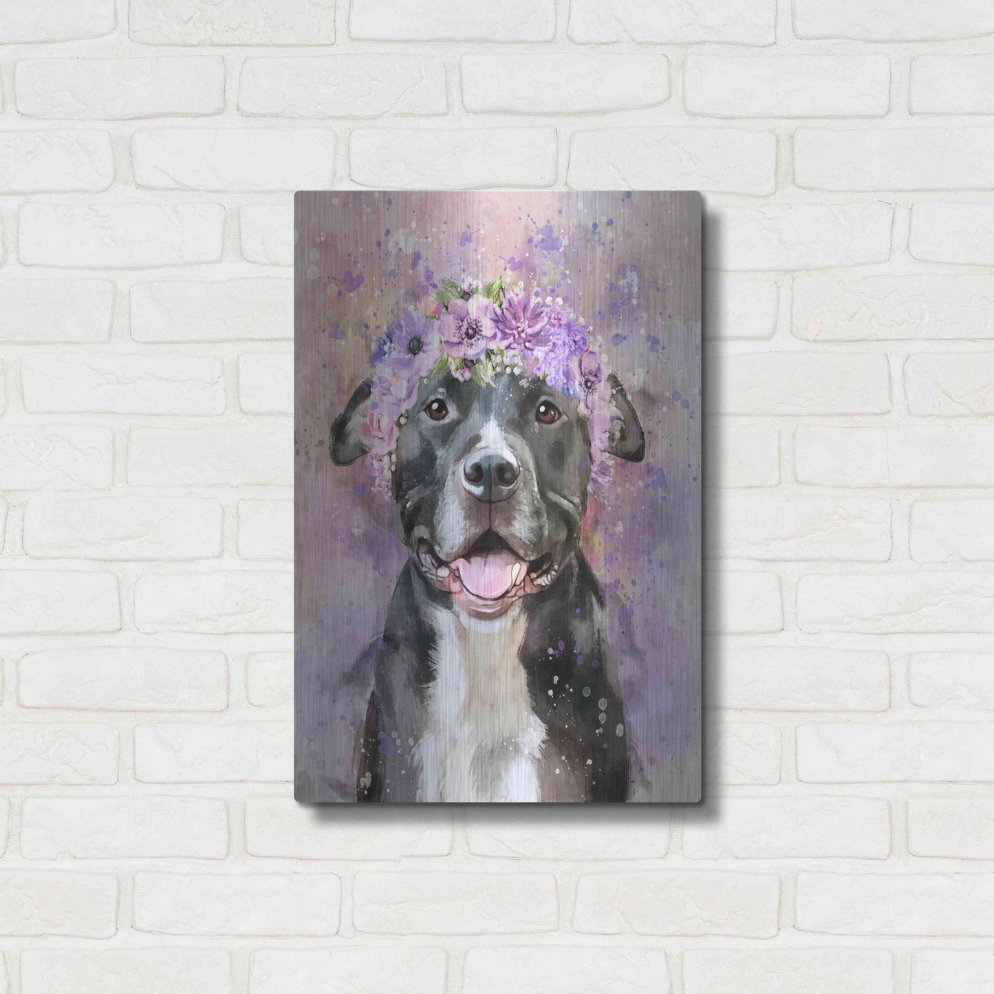 Luxe Metal Art 'Flower Crown Pit Bull 6' by Furbaby Affiliates, Metal Wall Art,16x24