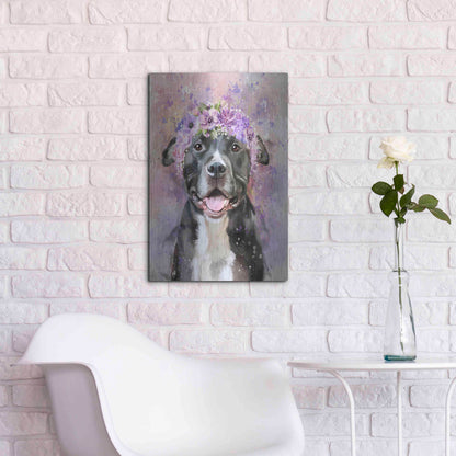 Luxe Metal Art 'Flower Crown Pit Bull 6' by Furbaby Affiliates, Metal Wall Art,16x24