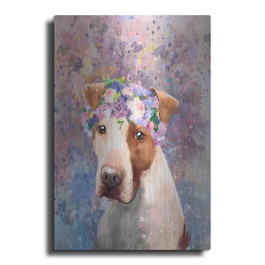 Luxe Metal Art 'Flower Crown Pit Bull 5' by Furbaby Affiliates, Metal Wall Art