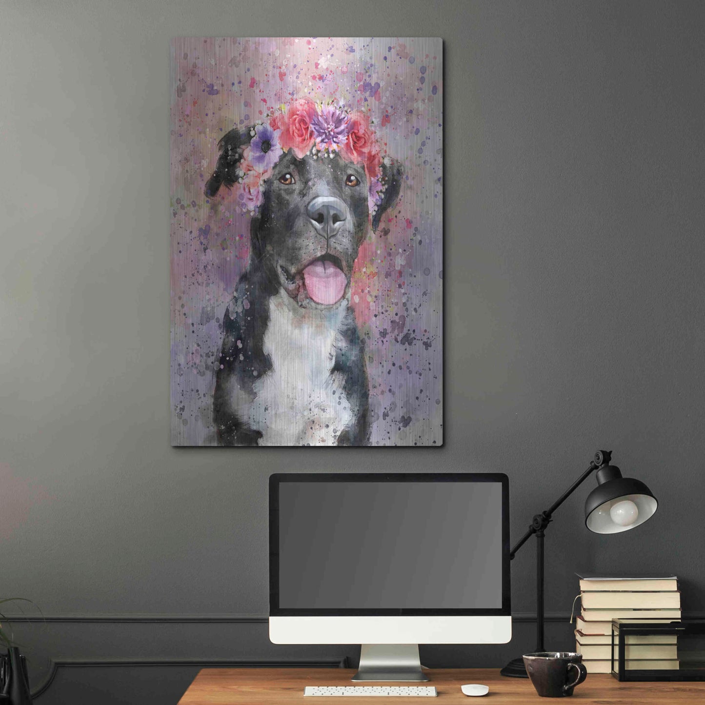 Luxe Metal Art 'Flower Crown Pit Bull 4' by Furbaby Affiliates, Metal Wall Art,24x36