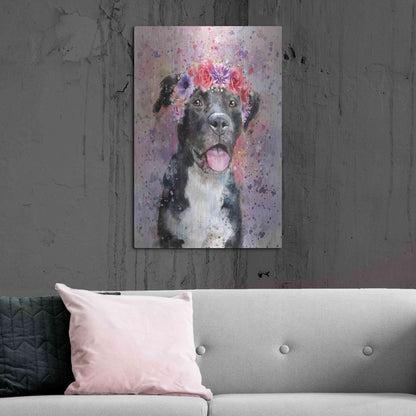 Luxe Metal Art 'Flower Crown Pit Bull 4' by Furbaby Affiliates, Metal Wall Art,24x36