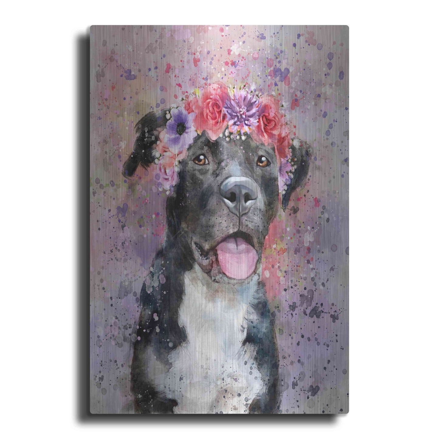 Luxe Metal Art 'Flower Crown Pit Bull 4' by Furbaby Affiliates, Metal Wall Art