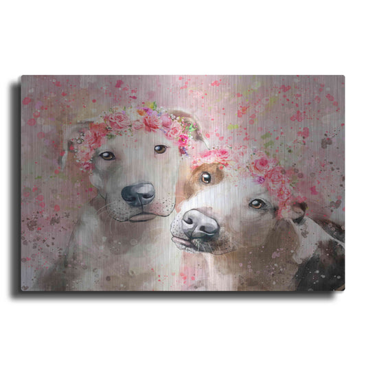 Luxe Metal Art 'Flower Crown Pit Bull 3' by Furbaby Affiliates, Metal Wall Art