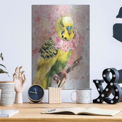 Luxe Metal Art 'Flower Crown Parakeet' by Furbaby Affiliates, Metal Wall Art,12x16