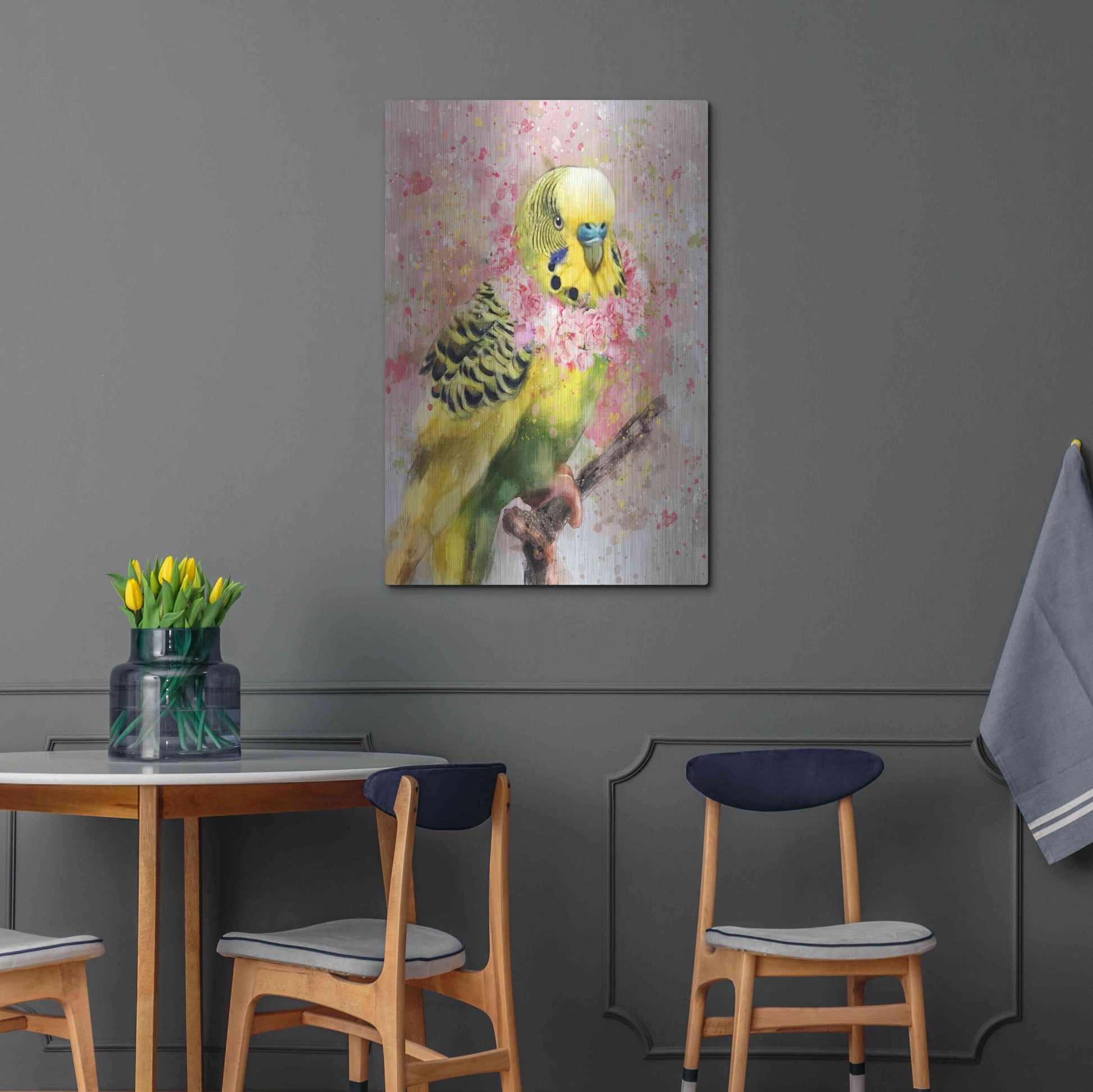 Luxe Metal Art 'Flower Crown Parakeet' by Furbaby Affiliates, Metal Wall Art,24x36