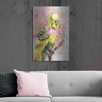 Luxe Metal Art 'Flower Crown Parakeet' by Furbaby Affiliates, Metal Wall Art,24x36