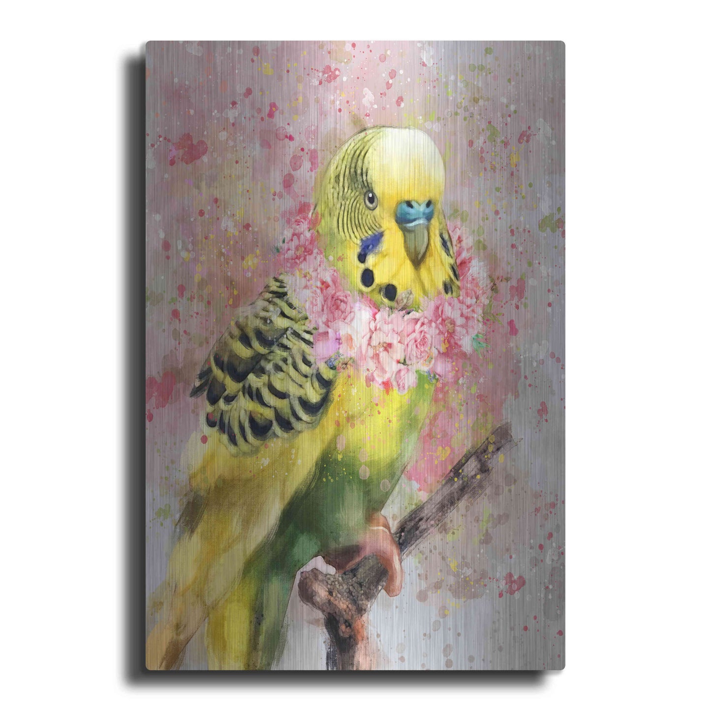 Luxe Metal Art 'Flower Crown Parakeet' by Furbaby Affiliates, Metal Wall Art