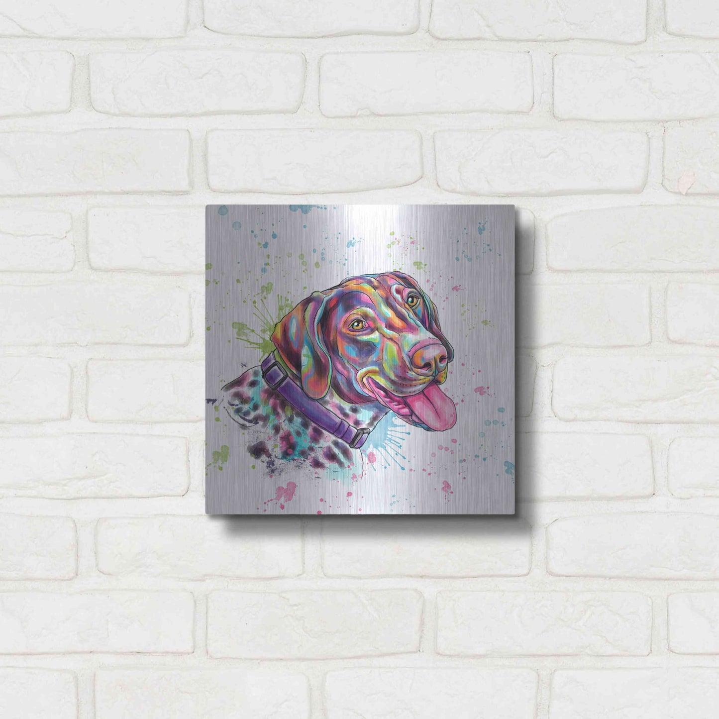 Luxe Metal Art 'Colorful Watercolor German Shorthaired Pointer' by Furbaby Affiliates, Metal Wall Art,12x12