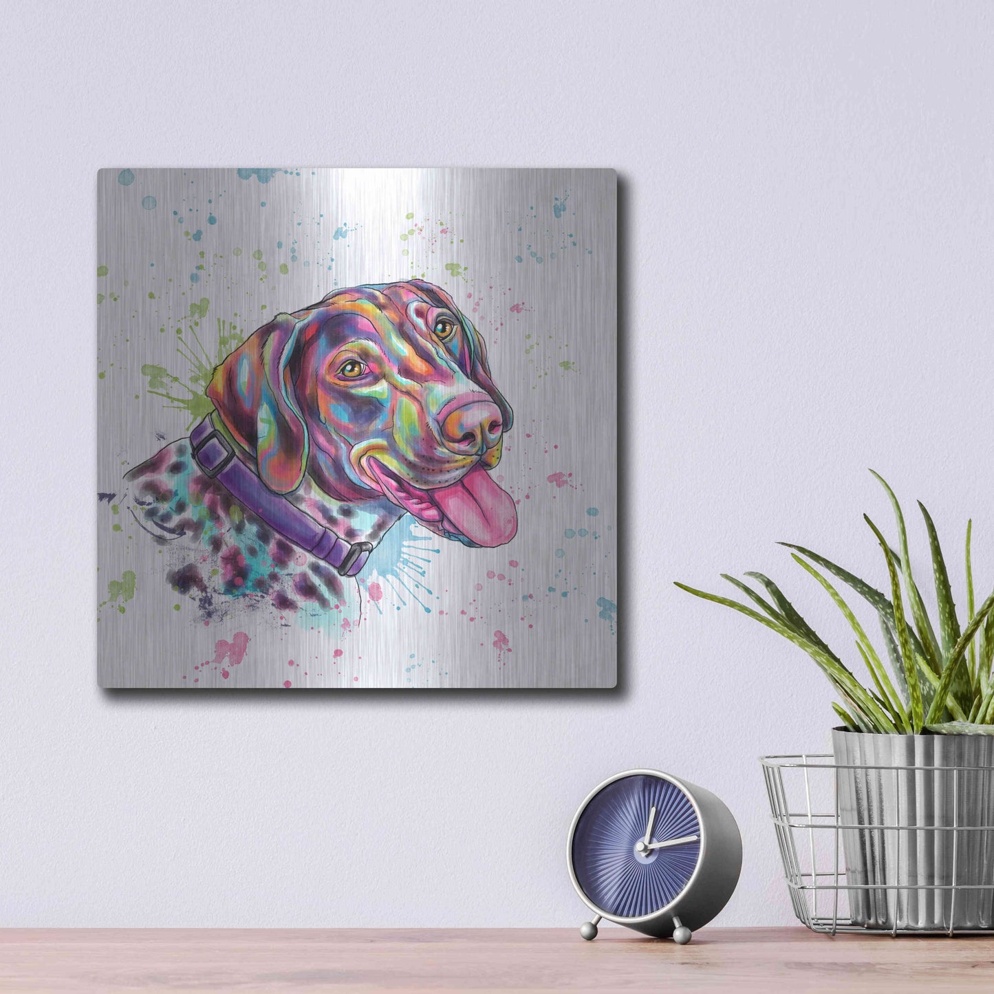 Luxe Metal Art 'Colorful Watercolor German Shorthaired Pointer' by Furbaby Affiliates, Metal Wall Art,12x12