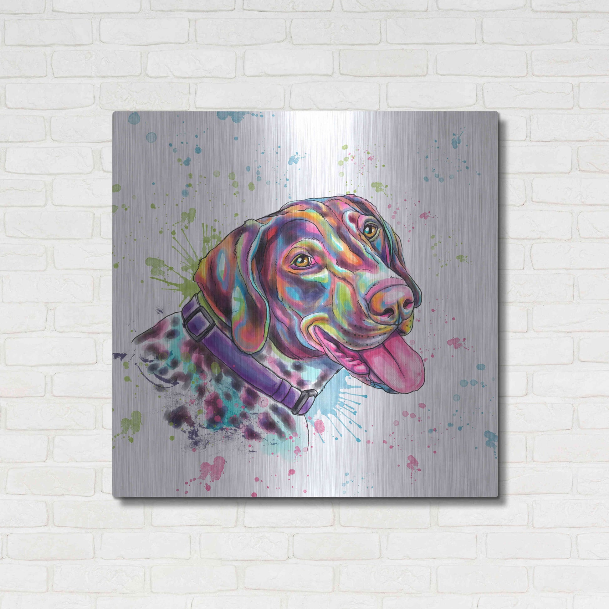 Luxe Metal Art 'Colorful Watercolor German Shorthaired Pointer' by Furbaby Affiliates, Metal Wall Art,36x36