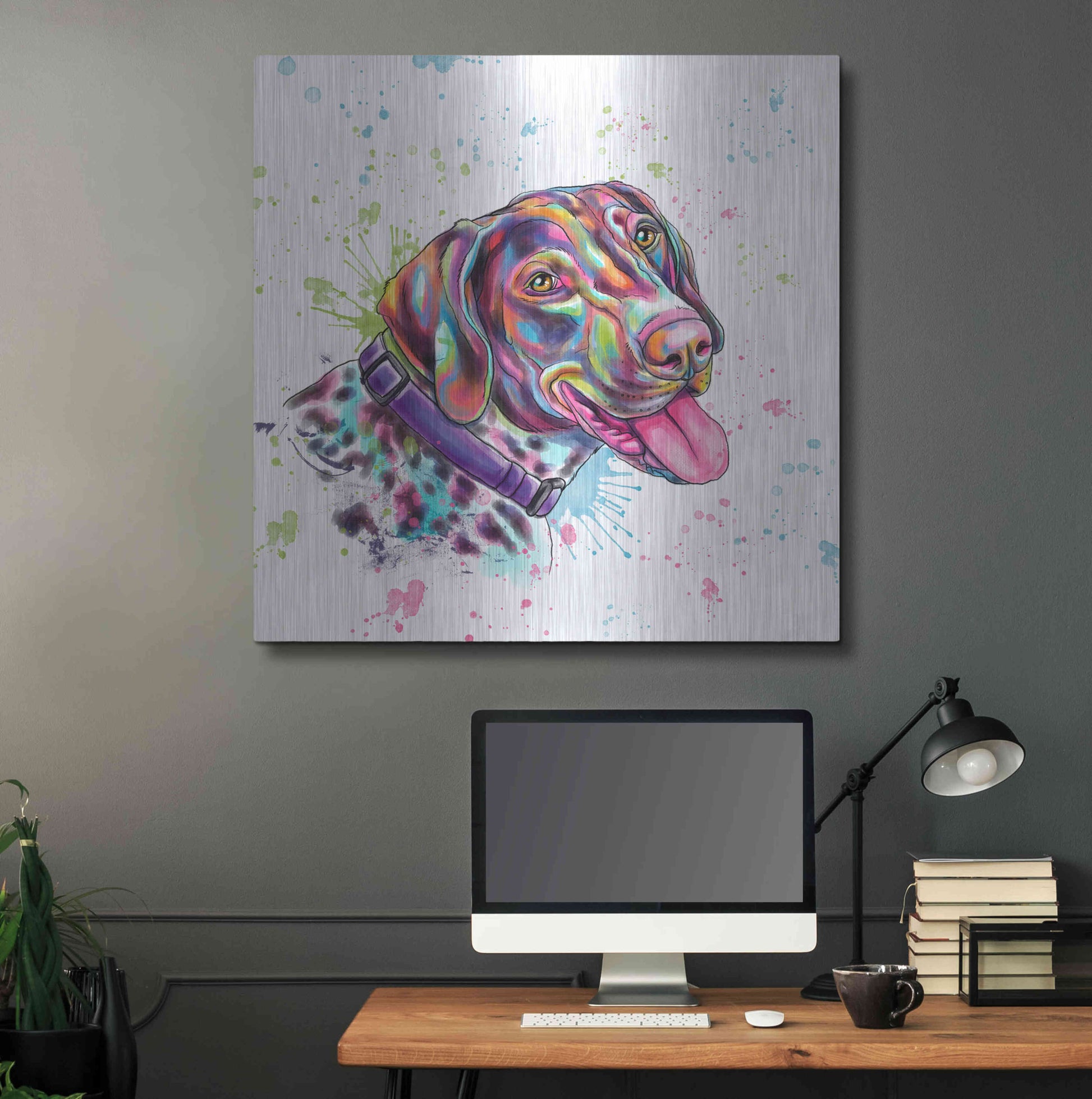 Luxe Metal Art 'Colorful Watercolor German Shorthaired Pointer' by Furbaby Affiliates, Metal Wall Art,36x36