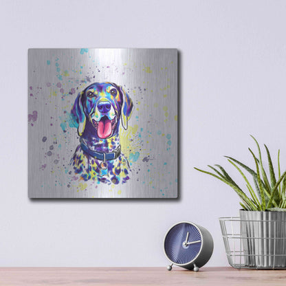 Luxe Metal Art 'Colorful Watercolor German Shorthaired Pointer 2' by Furbaby Affiliates, Metal Wall Art,12x12