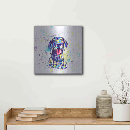 Luxe Metal Art 'Colorful Watercolor German Shorthaired Pointer 2' by Furbaby Affiliates, Metal Wall Art,12x12