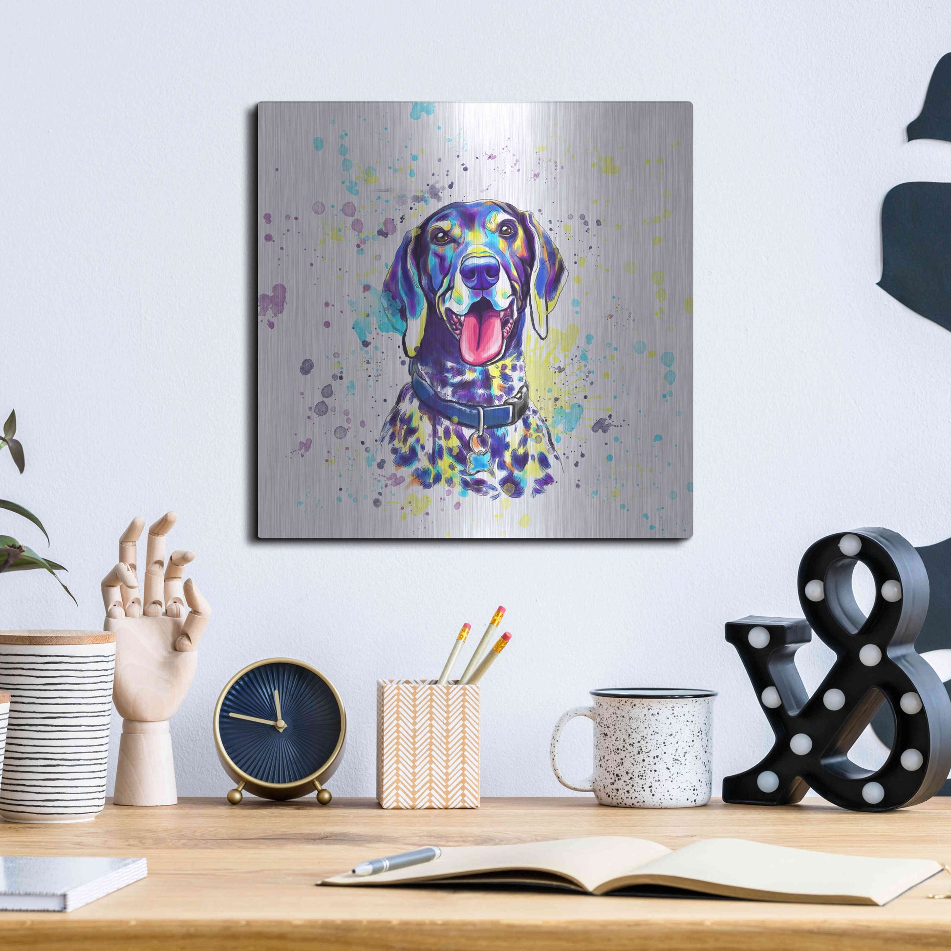 Luxe Metal Art 'Colorful Watercolor German Shorthaired Pointer 2' by Furbaby Affiliates, Metal Wall Art,12x12